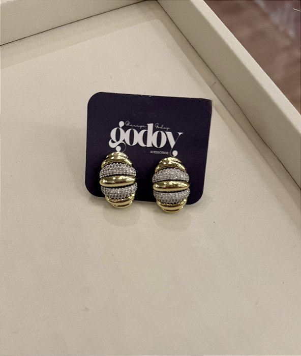 Brinco Bicolor Banho Ouro e Ródio