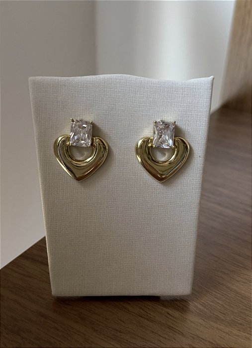 Brinco Coração com Zircônia Banho Ouro