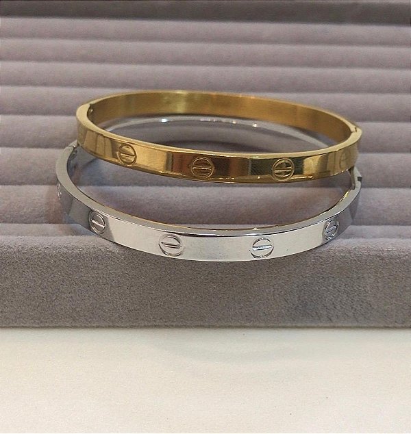 Bracelete aço inoxidável dourado e prata