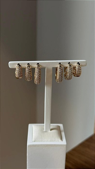 Trio de Brincos Argola Micro Cravejada