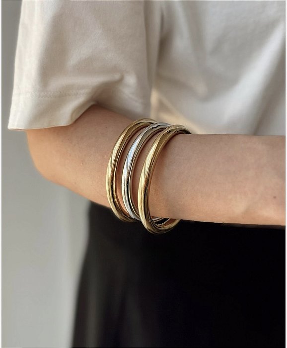 Trio de Braceletes no Banho Ouro e Ródio