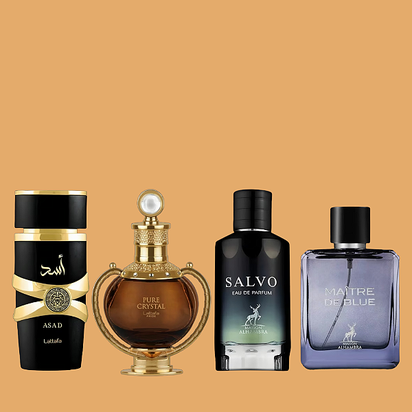 COMBO ÁRABE DECANT - ASAD + PURE CRYSTAL + SALVO + MAITRE DE BLUE