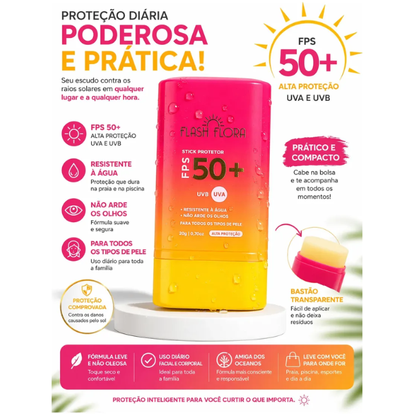 PROTETOR SLAR BASTÃO FPS 50+ FLASH FLORA - UVA/UVB