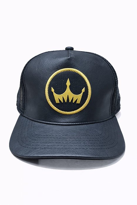 BONE IMPERIO COROA ALTO RELEVO COURO PRETO TUNIC PRET IMPERIO