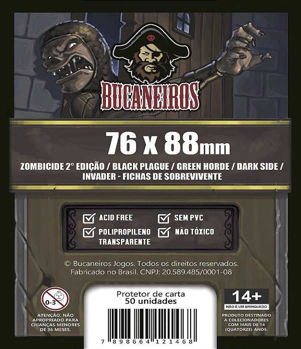 Sleeve Customizado para Zombicide 2° ED/ Black Plague / Green Horde / Dark Side / Invader - Ficha de Sobrevivente (76 x 88) Bucaneiros