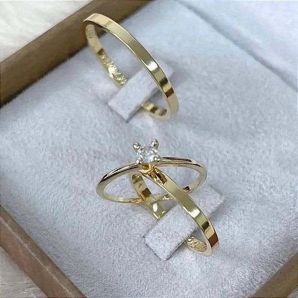 Par de alianças casamento Sirius 2mm de moeda antiga - Anel solitário Brinde