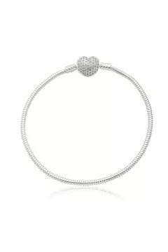 Pulseira feminina coração cravejado  - PRATA 925