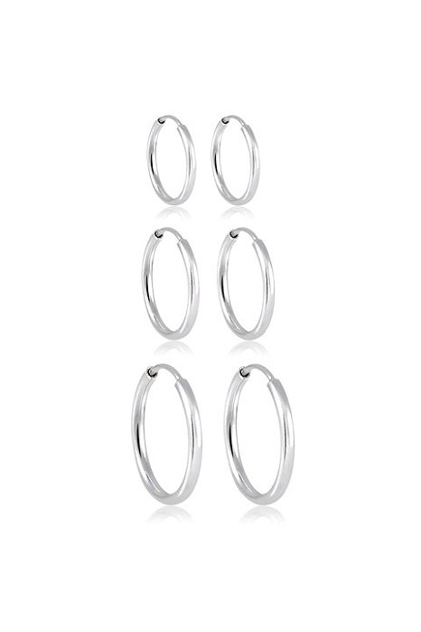 Trio Brinco argolinha Unissex - PRATA 925