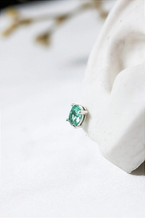 Brinco Unissex Oval Turmalina - PRATA 925