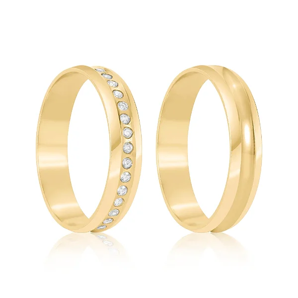 Par de alianças Clarisse 5mm de casamento ouro 18k