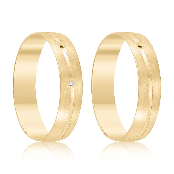 Par de alianças casamento Sofia 5mm de ouro 18k  - Anel solitário Brinde