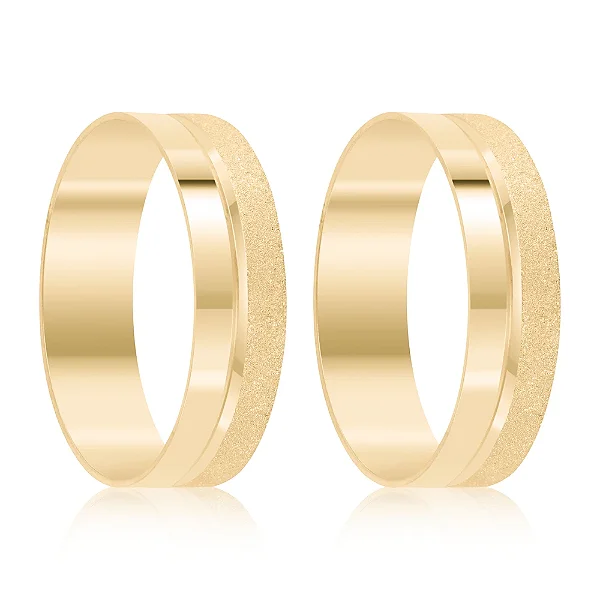 Par de alianças casamento Princess 6mm de ouro 18k  - Anel solitário Brinde
