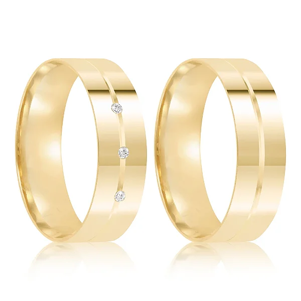 Par de alianças casamento Nice  5mm de ouro 18k  - Anel solitário Brinde