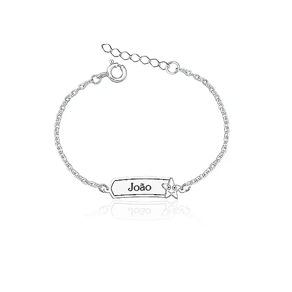 Pulseira infantil Unissex estrela Placa em Prata 925