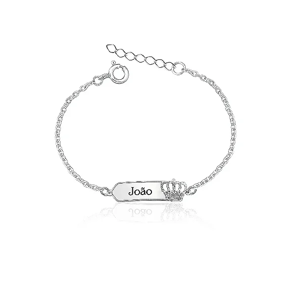 Pulseira infantil Unisex Coroa Placa em Prata 925