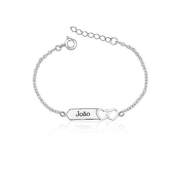 Pulseira infantil unissex coração Placa em Prata 925