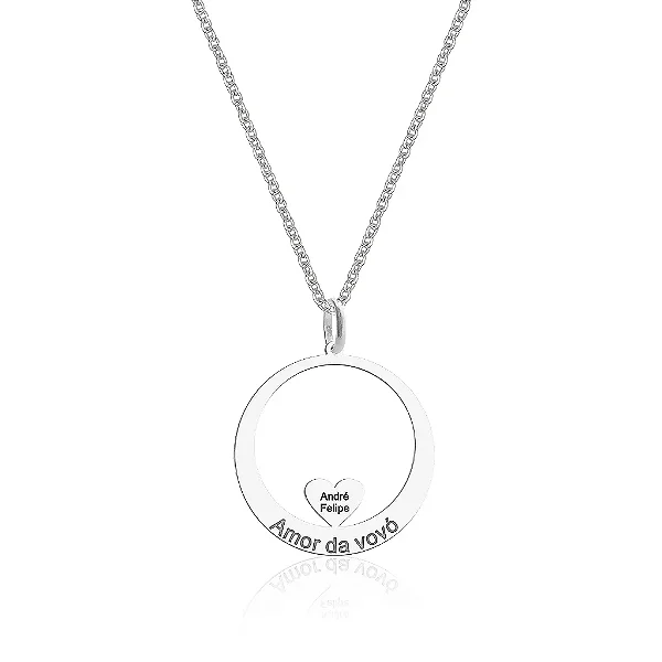 Colar feminino com 1 Coração com Nome Personalizado - PRATA 925
