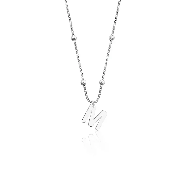 Colar Bolinha Personalizado com Letra Pendurada Personalizado - PRATA 925