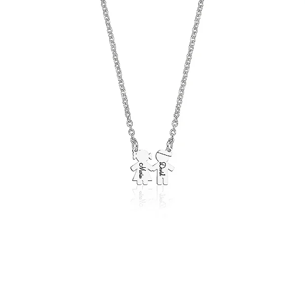 Colar  feminino Personalizado canga Cravejado com 2 Filhos (as) Com  Nomes - PRATA 925