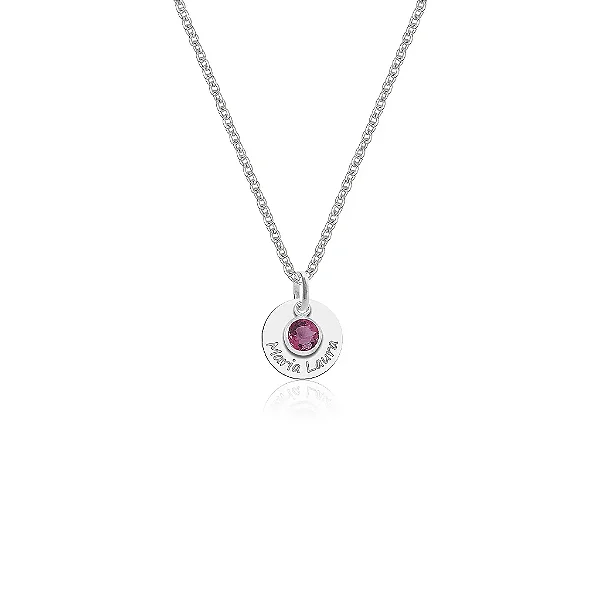 Colar Feminino com Cristal rosa e Medalha personalizavel - PRATA 925