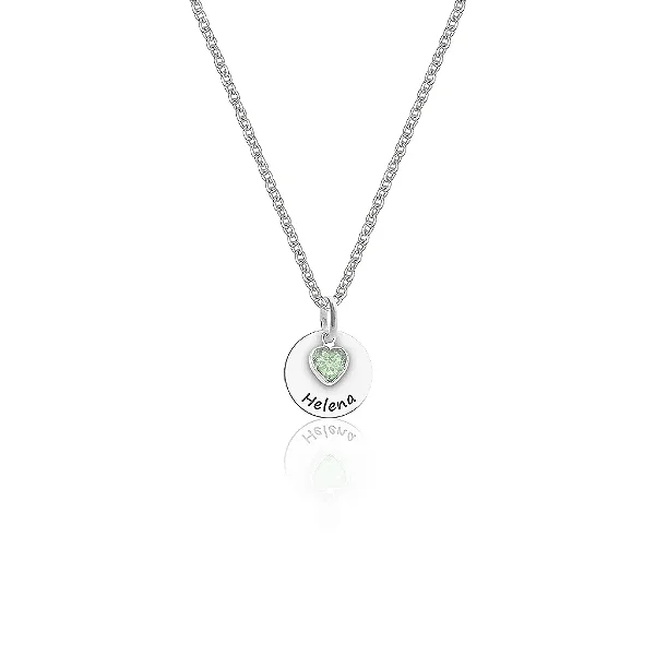 Colar feminino com Cristal Verde e Medalha personalizavel - PRATA 925
