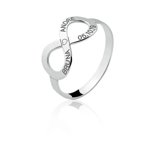 Anel infinito feminino Personalizado com nomes ou frases curtas - PRATA 925