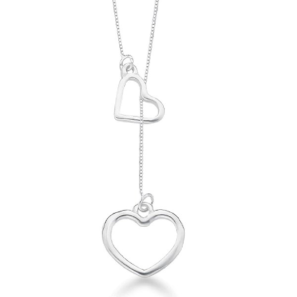 Colar feminino Gravatinha corações - PRATA 925