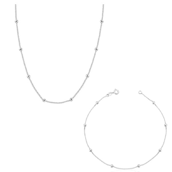 Kit colar choker e pulseira Bolinha feminina - PRATA 950