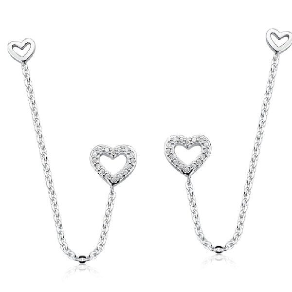 Brinco feminino Corrente Coração - PRATA 925