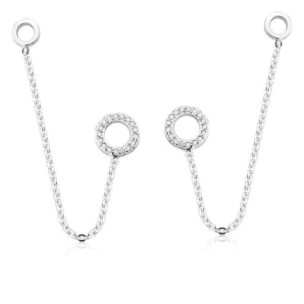 Brinco Feminino Corrente Argola Cravejada - PRATA 925