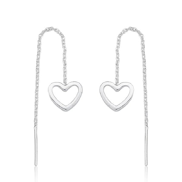 Brinco Feminino Corrente com Coração - PRATA 925