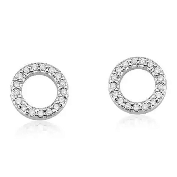 Brinco Feminino Círculo Vazado Cravejado - PRATA 925