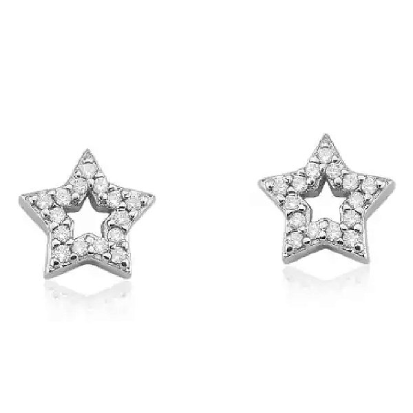 Brinco Estrela Vazado Cravejado - PRATA 925