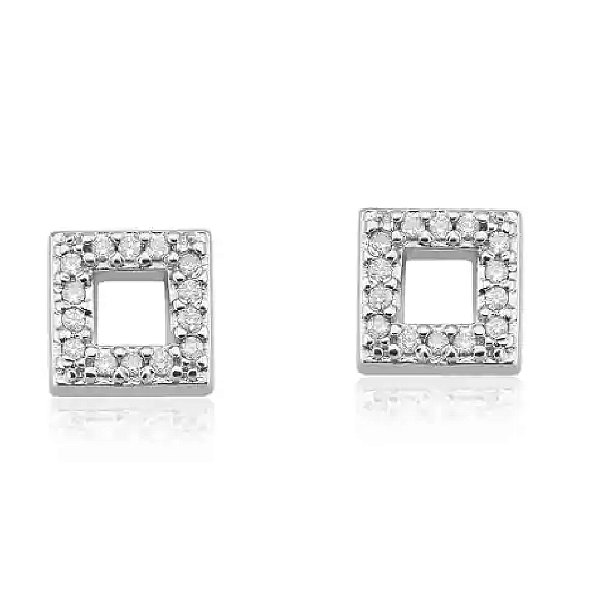 Brinco feminino Quadrado Vazado Cravejado -PRATA 925