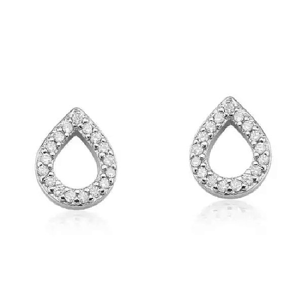 Brinco Feminino Gota Vazado Cravejado - PRATA 925