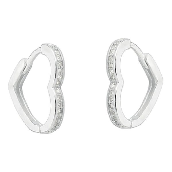 Brinco feminino Argola Coração Cravejado - PRATA 925