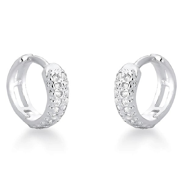 Brinco Feminino Argola Cravejada 2 Fileiras - Prata 925