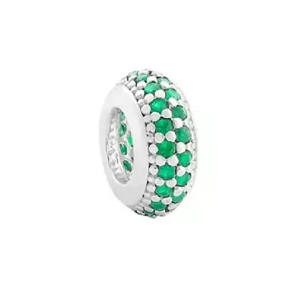 Berloque Separador de pulseira pandora Cravejado Verde - PRATA 925