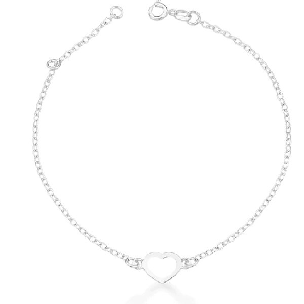 Pulseira feminina Coração Vazado - PRATA 925