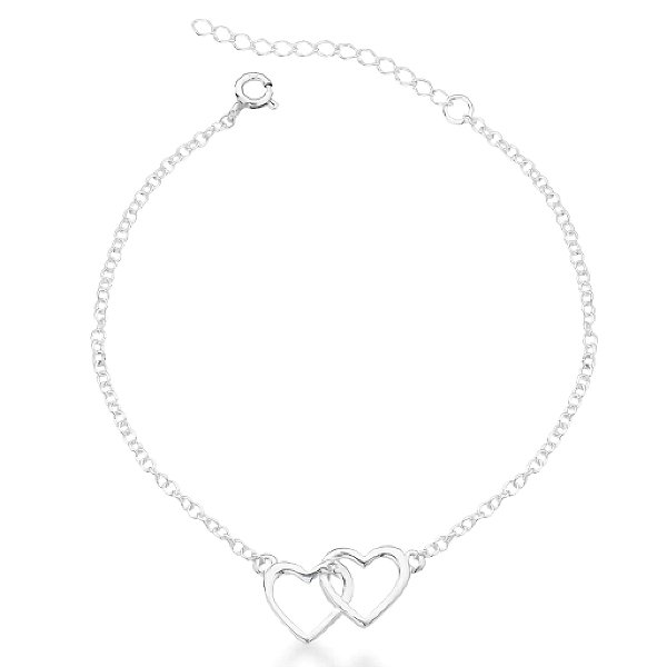 Pulseira feminina Dois Corações - PRATA 925