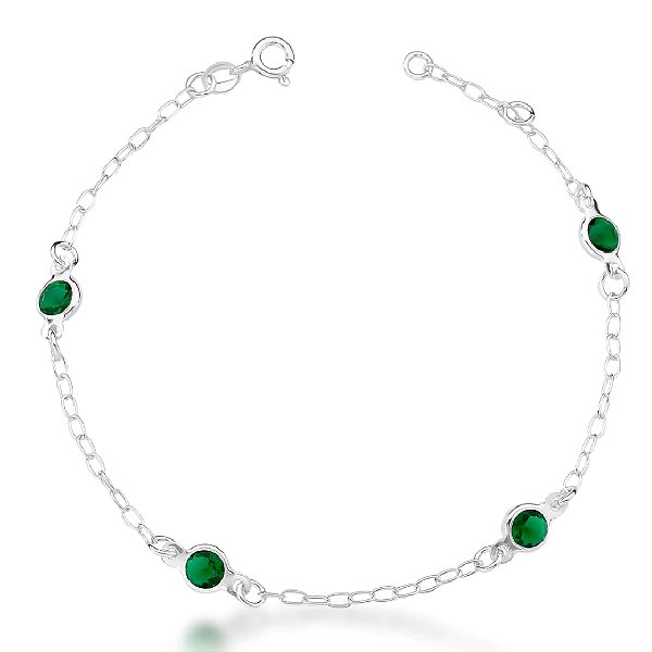 Pulseira feminina 4 Pontos de Luz Verde - PRATA 925