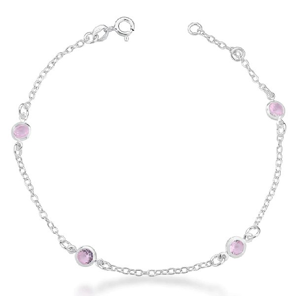 Pulseira feminina 4 Pontos de Luz Rosa  - PRATA 925