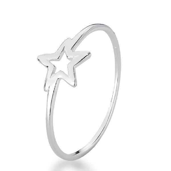 Anel feminino Estrela Lisa Vazado - PRATA 925