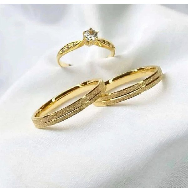 Par de alianças casamento Polux 3mm de moeda antiga - Anel solitário Brinde