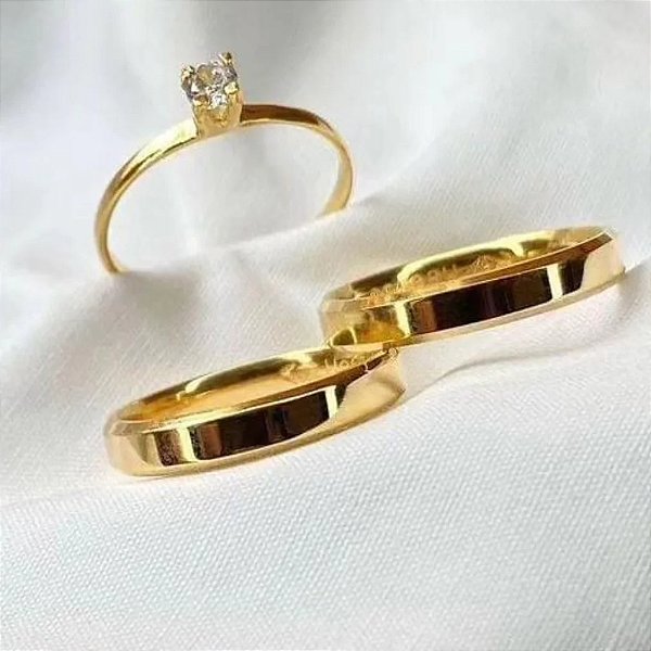 Par de alianças casamento Nala 4mm de moeda antiga - Anel solitário Brinde