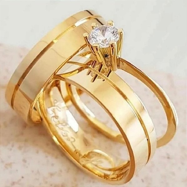 Par de alianças casamento Lily 5mm de moeda antiga - Anel solitário Brinde