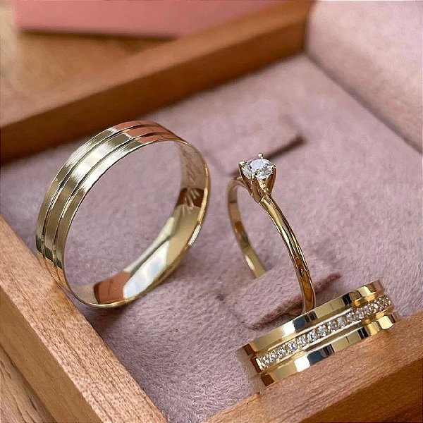 Par de alianças casamento Kaya 6mm de moeda antiga - Anel solitário Brinde