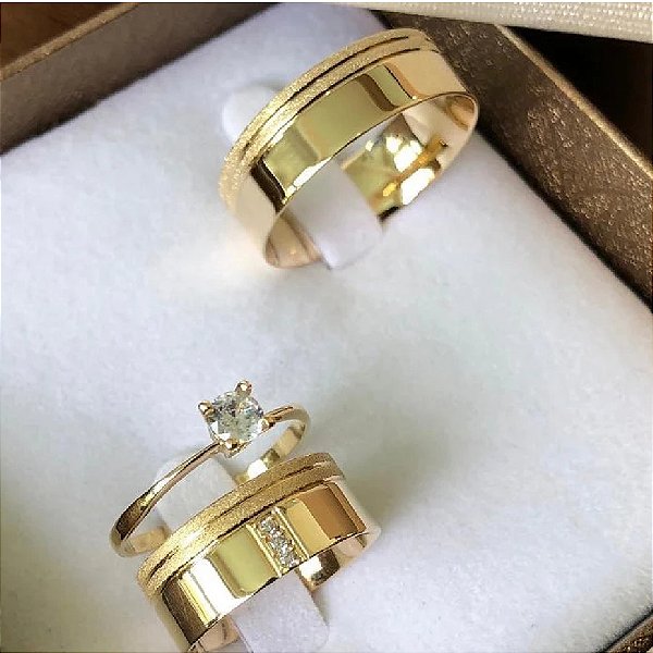 Par de alianças casamento Calypso 10mm de moeda antiga - Anel solitário Brinde