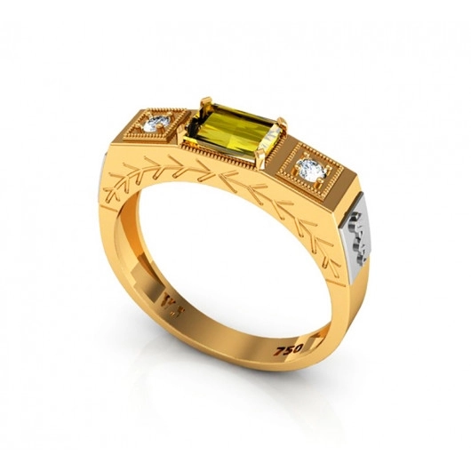 Anel Ouro 18k Formatura Baguete com Detalhes