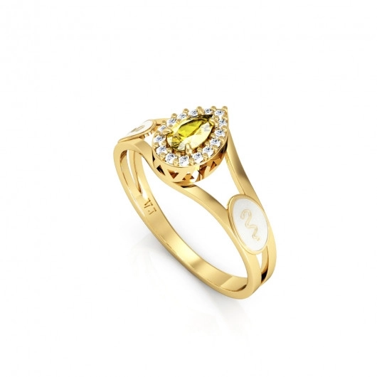 Anel Formatura Feminino Aro Duplo Gota - Ouro 18K